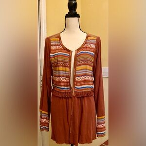 UMGEE Multicolor Striped Boho Cardigan with Embroidery; size medium; New.